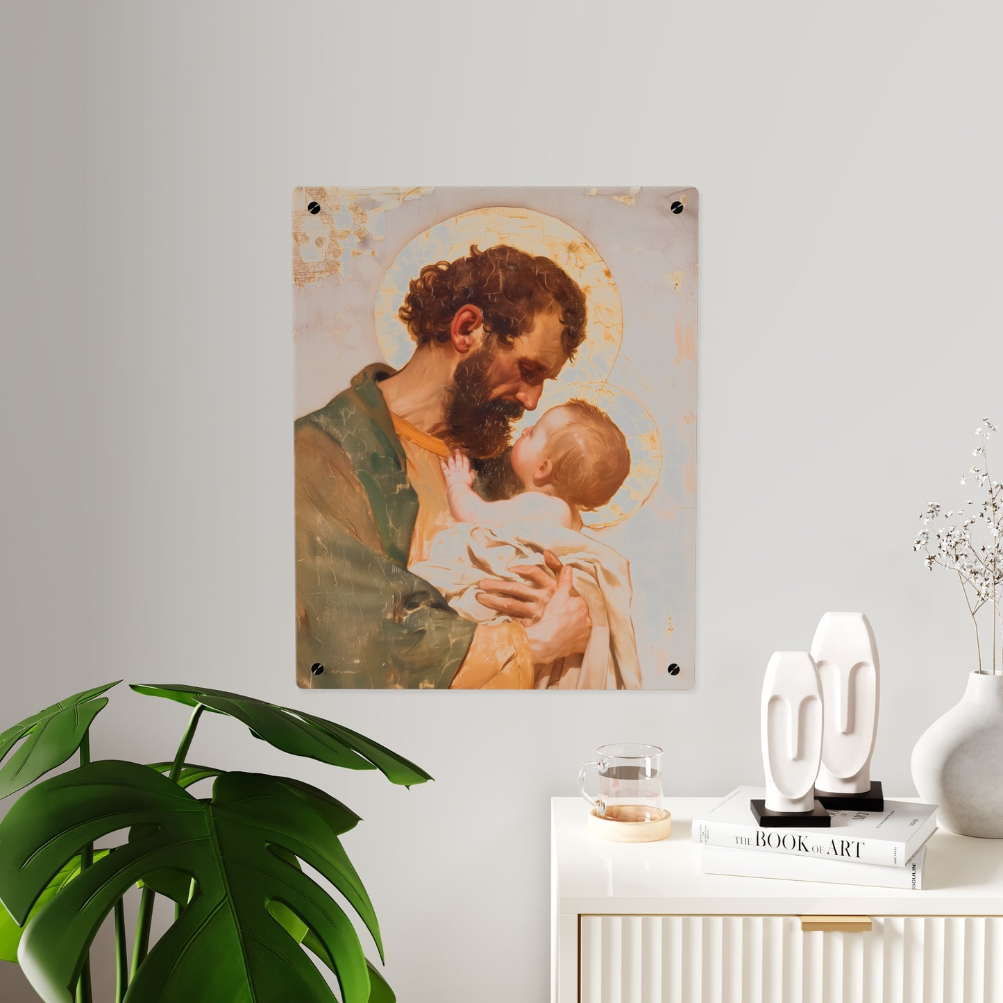 Saint Joseph, Pillar of the Holy Family Acrylic Wall Art Panel - Ready to Hang Acrylic Print - Catholic Saint - The Christ Child and Joseph