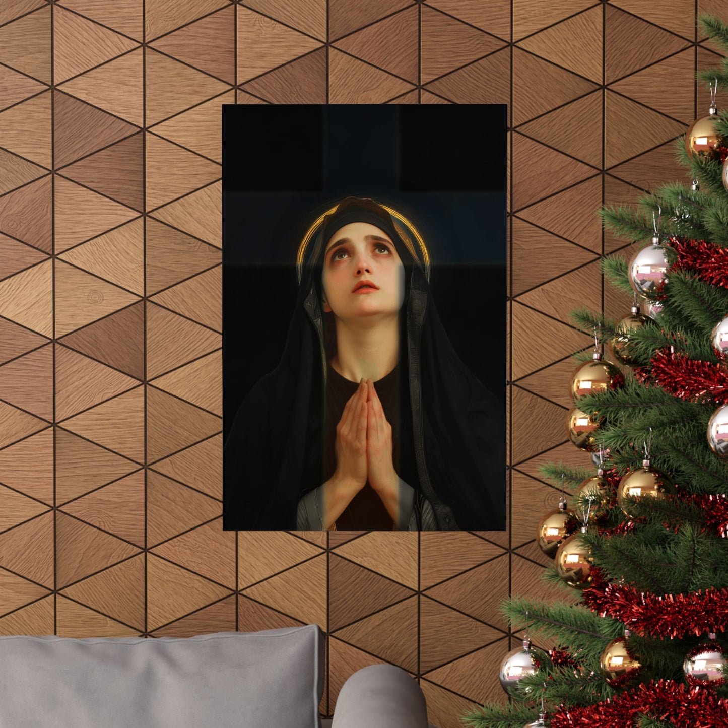 Our Lady of the Cross - Mother Mary  - Our Lady of the Crucifix - Marian Art  - Sanctified Souls Print - Multiple Sizes - Premium Posters