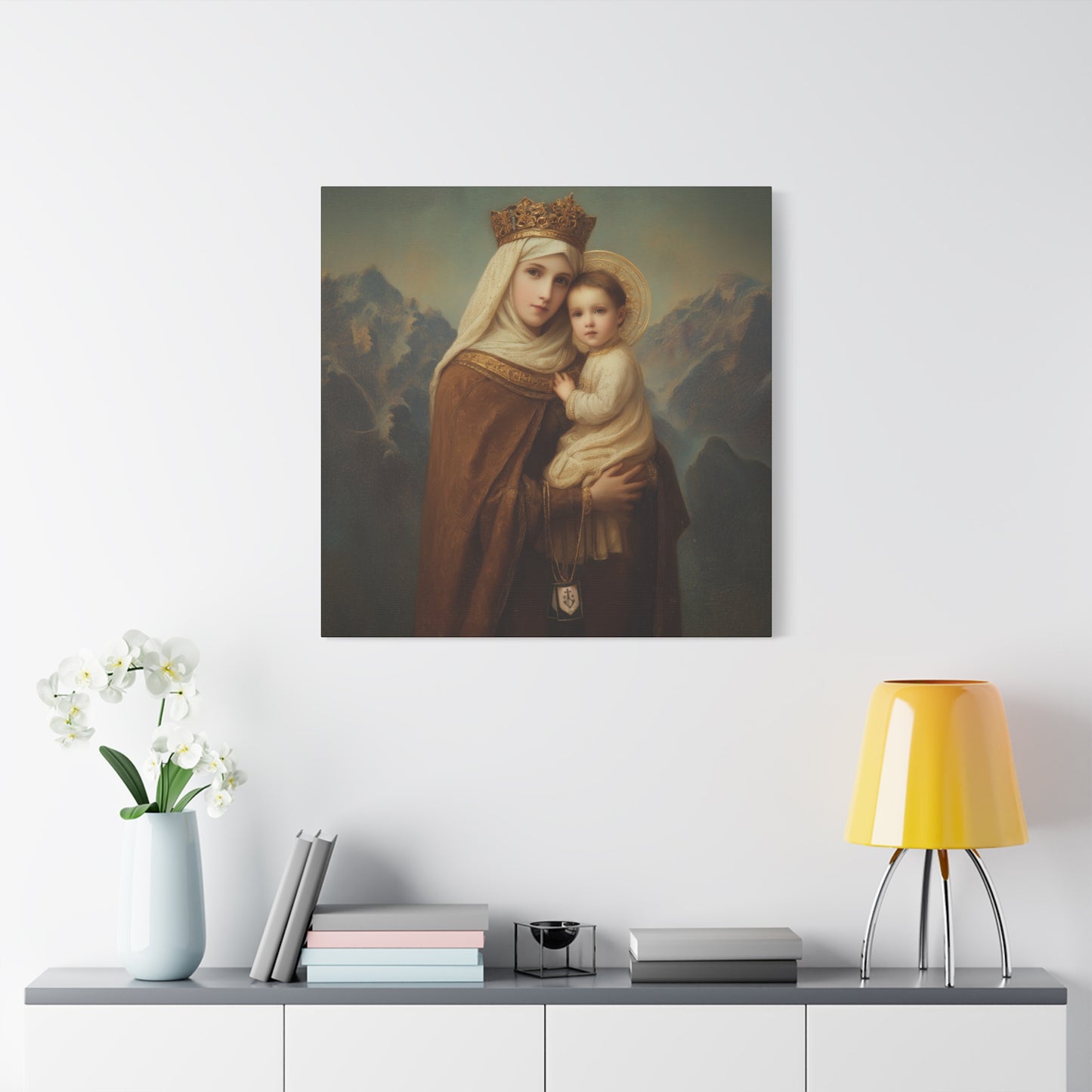 A Cord Between Heaven and Earth - Our Lady of Mount Carmel Wrapped Canvas Print - Multiple Sizes - Catholic Home art Matte Canvas, Stretched