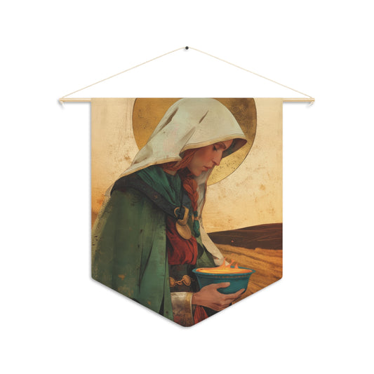 Saint Brigid of Ireland / Kildare Pennant / Banner / Wall Hanging - Prayer room art - 18" x 21" - Catholic prayer Religious - Large Print