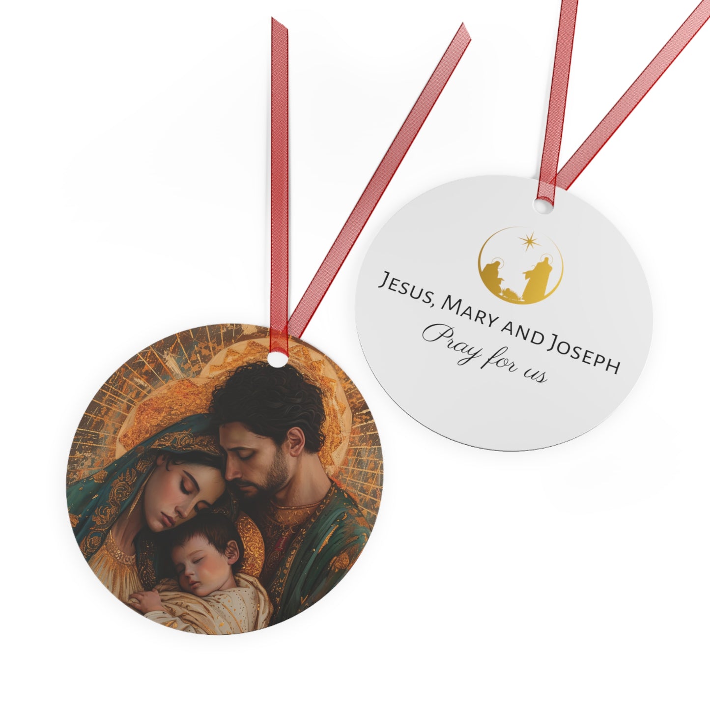 Divine Harmony - The Holy Family Metal Ornament - Religious Holiday Christmas Ornament and Keepsake - Prayer Ornament - Jesus, Mary, Joseph