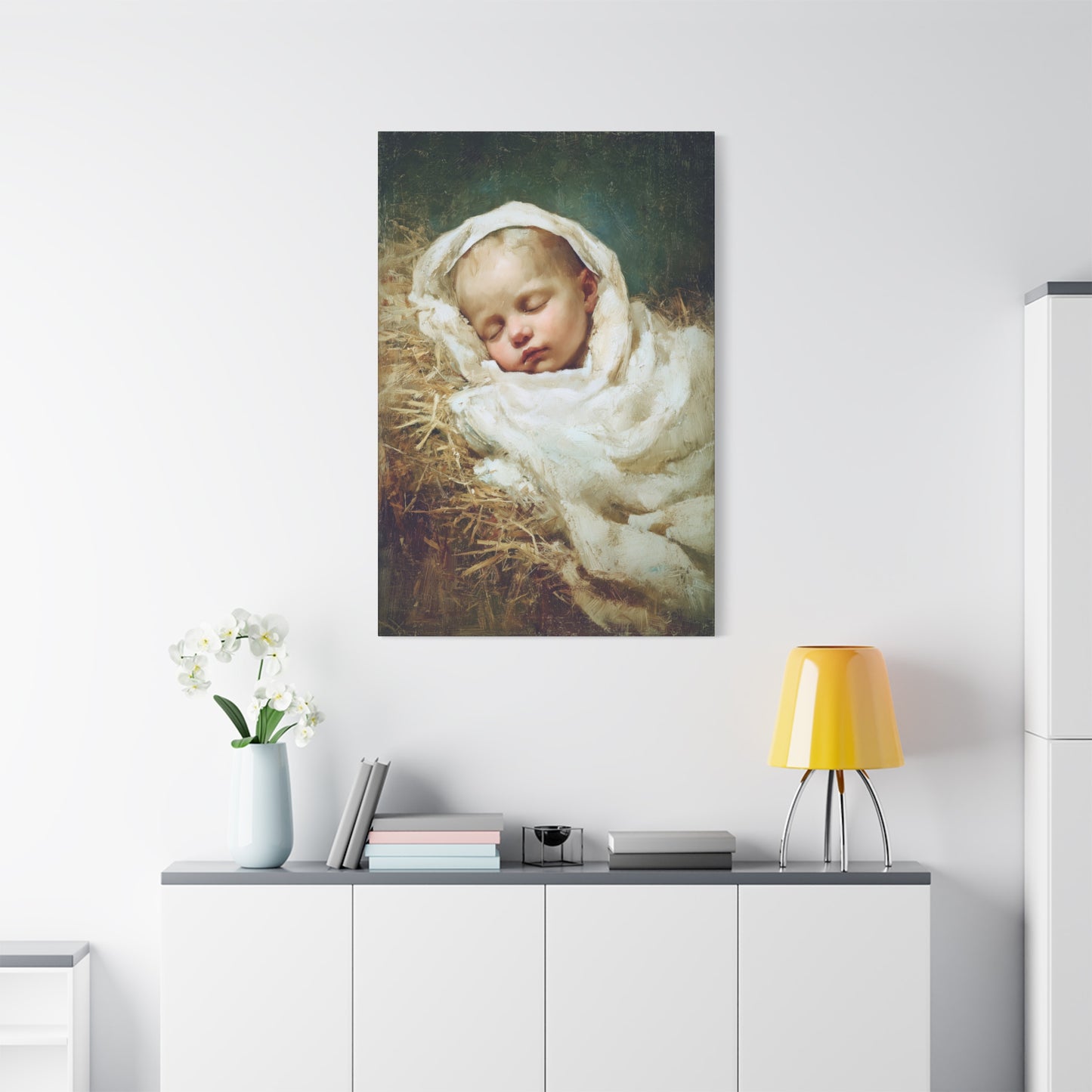The Christ Child Resting in the Silence of the Manger - Gallery Wrapped Canvas - Print - Religious Art for your Home - Catholic Art Print