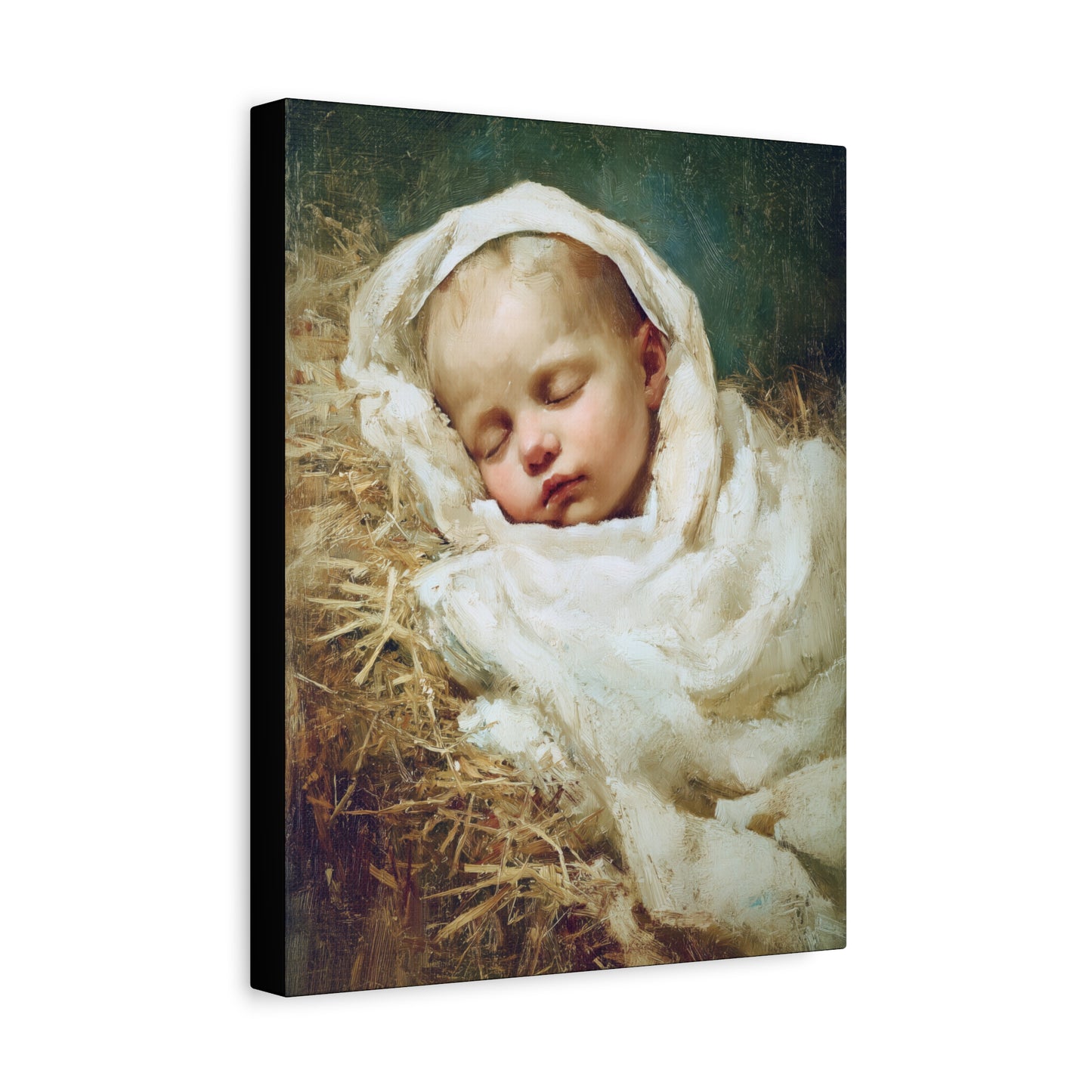 The Christ Child Resting in the Silence of the Manger - Gallery Wrapped Canvas - Print - Religious Art for your Home - Catholic Art Print