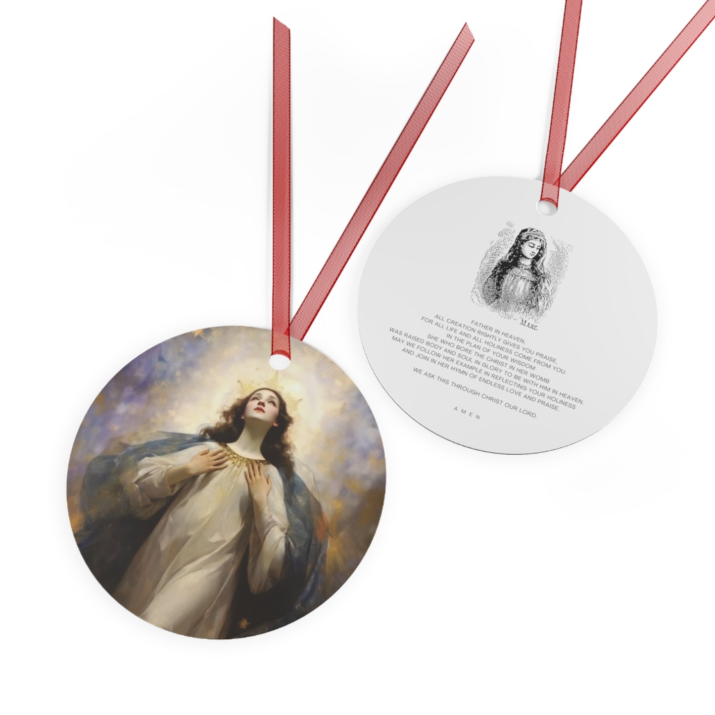 The Assumption of Mary Metal Ornament - Religious Holiday Christmas Ornament and Keepsake - Double sided Keepsake Religious Ornament