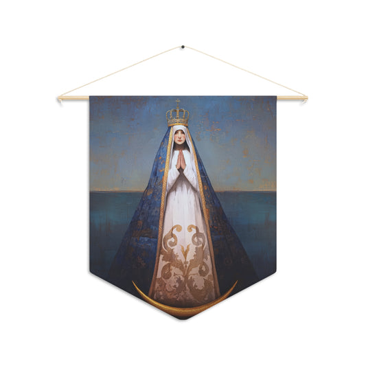 Virgin de Valle - Mother Mary  - Virgin of the Valley - Marian Art - Pennant / Banner / Wall Hanging - Catholic Art - Large - 18" x 21"