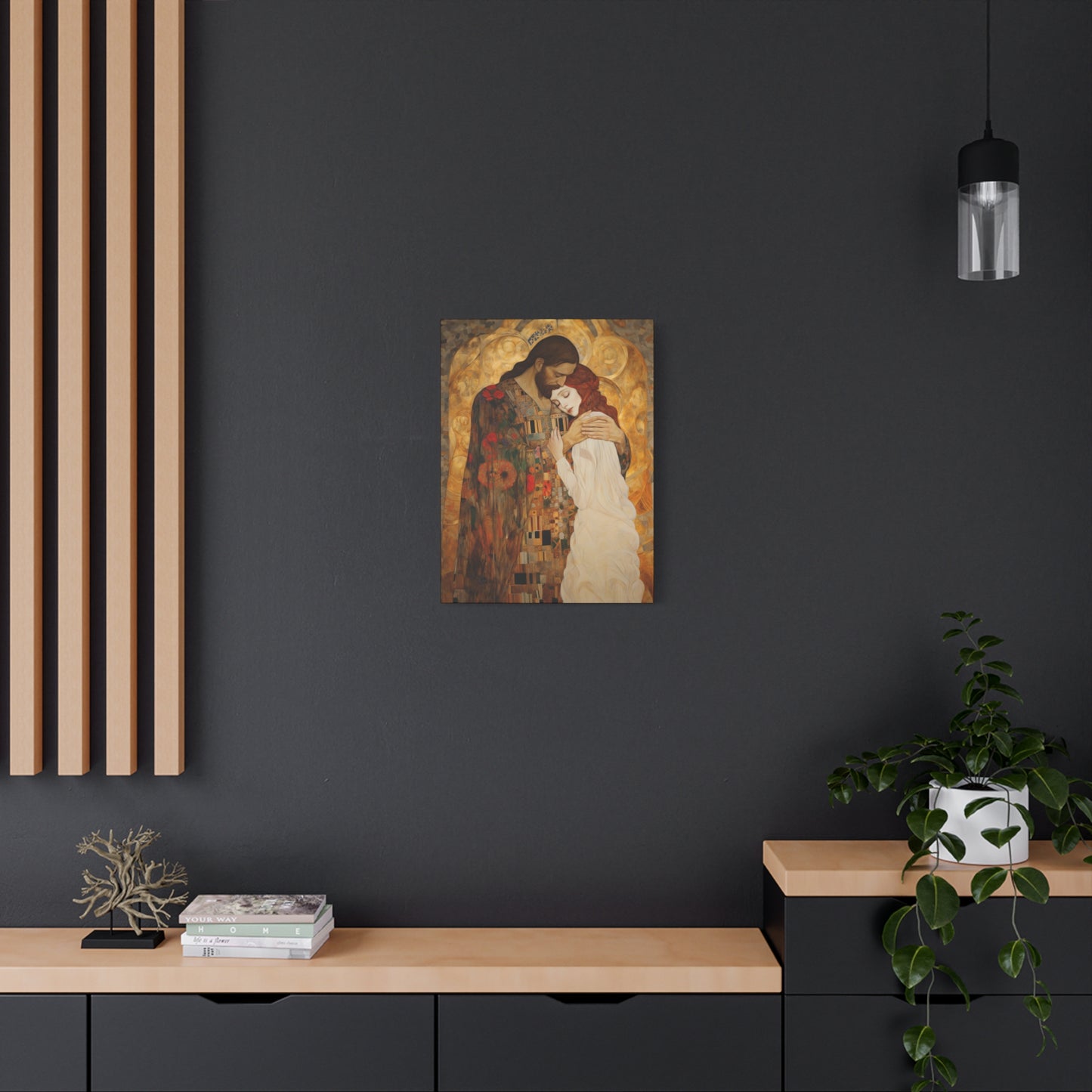 Christ Embracing Mary Magdalene Museum Wrapped Canvas - Sanctified Souls Print -Based on Klimt's The Kiss - Religious Catholic Art