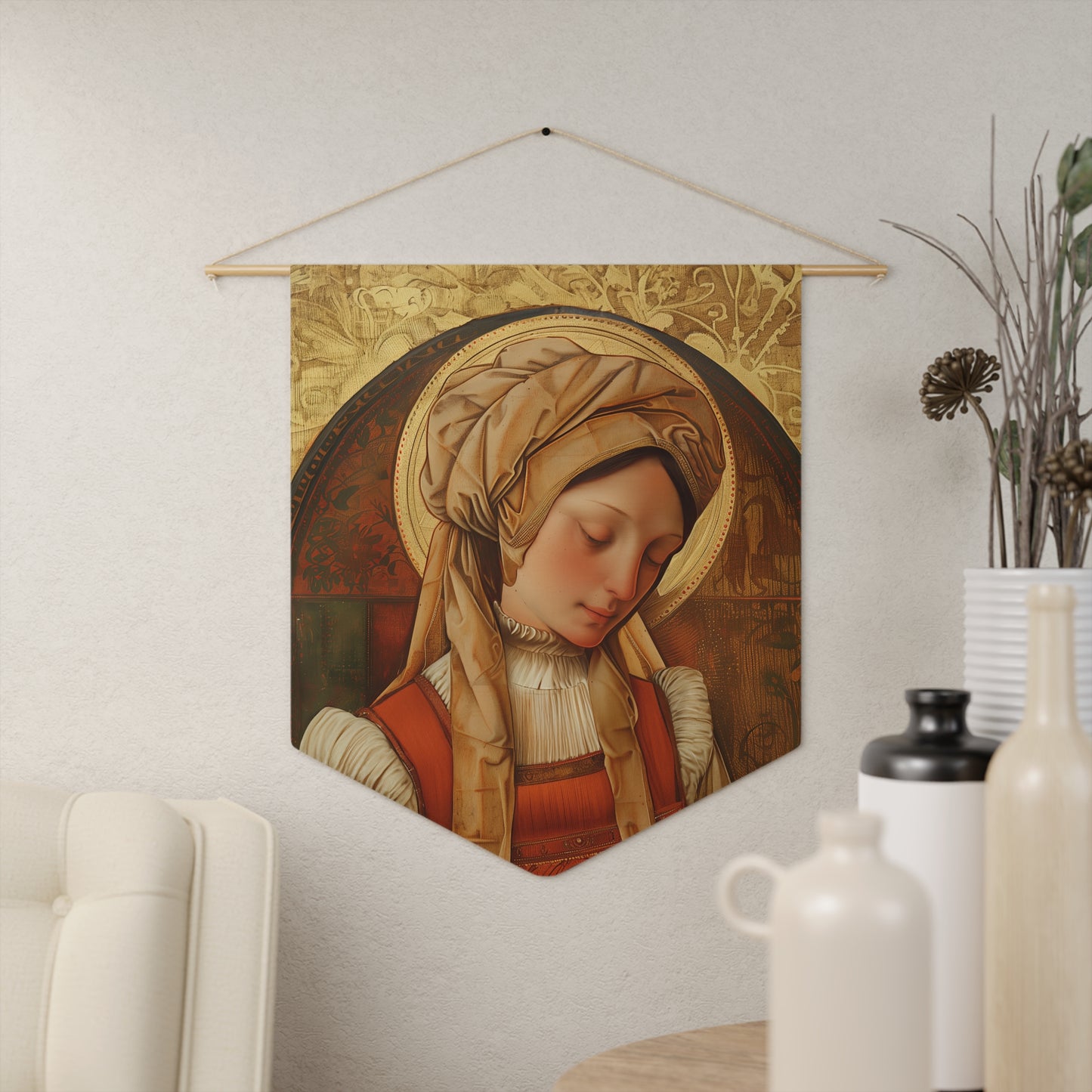 Saint Anne Line Wall Banner / Wall Hanging - Prayer room art - Catholic - Large Saint Art - 18" x 21" - Anna Line - Prayer Room Print
