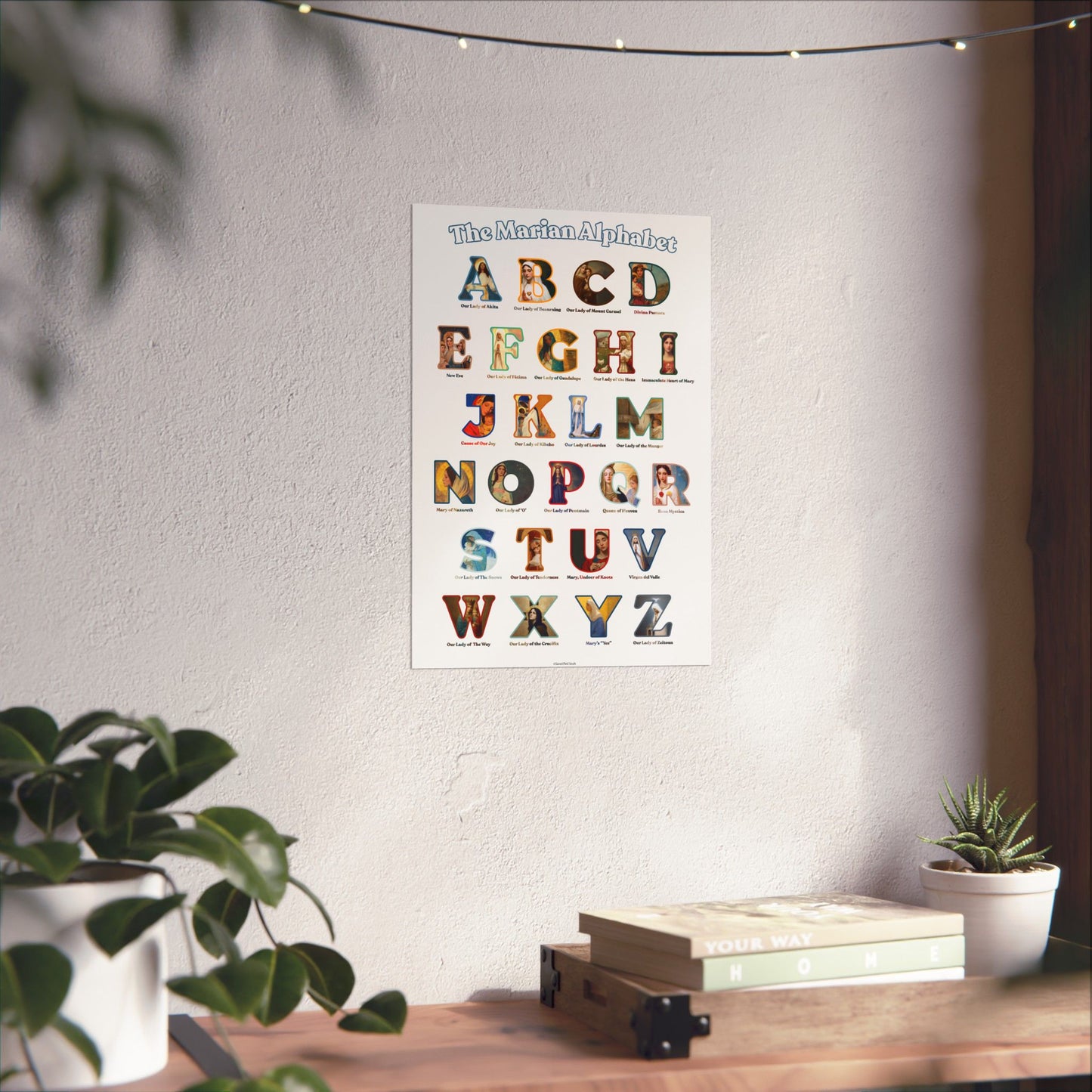 Catholic Marian Alphabet Poster - ABC Wall Art - Marian Titles Catholic Print - Catholic Nursery or Homeschool Faith Decor - Mother Mary Art