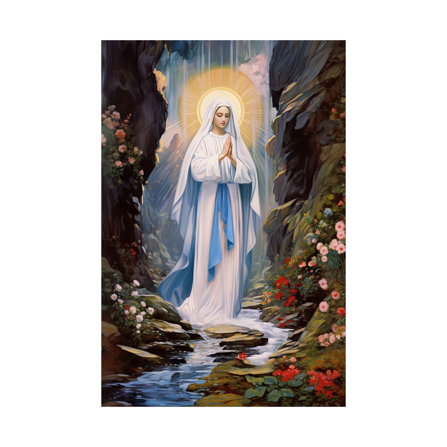 Our Lady of Lourdes - Sanctified Souls Print - Multiple Sizes - Premium Matte Vertical Posters