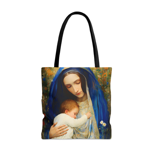 The Eternal Mother Mary and the Infant Jesus Tote Bag - Catholic faith inspired carry-all purse - day to day bag - Double Sided