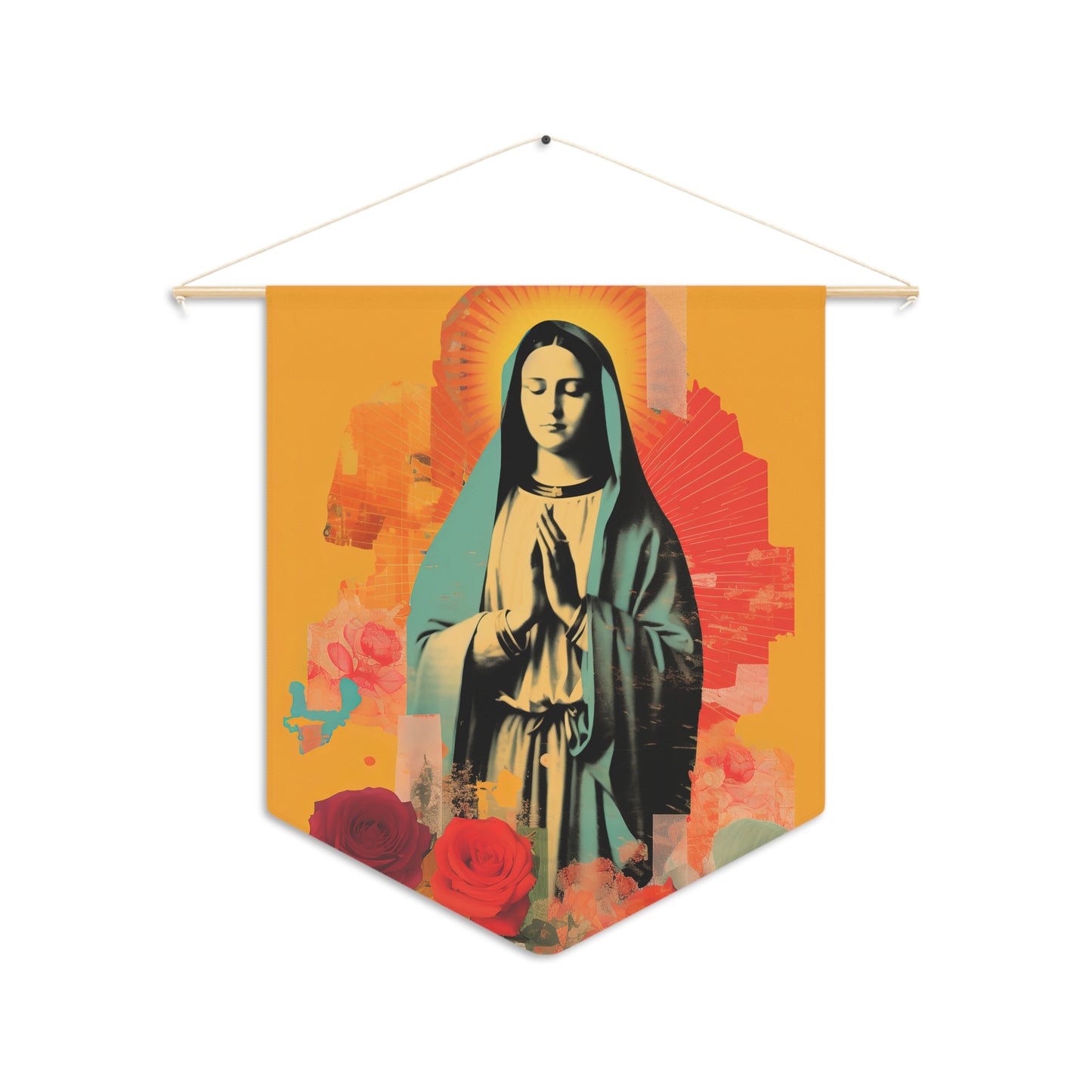 Roses of Tepeyac - Our Lady of Guadalupe Wall Banner / Wall Hanging - Prayer room art - Catholic Home Art - Large Saint Art - 18" x 21"