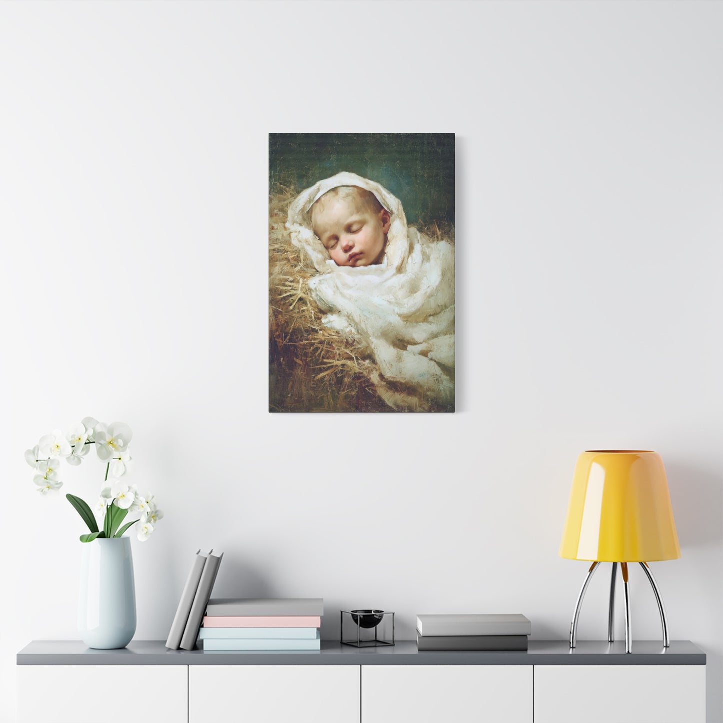 The Christ Child Resting in the Silence of the Manger - Gallery Wrapped Canvas - Print - Religious Art for your Home - Catholic Art Print