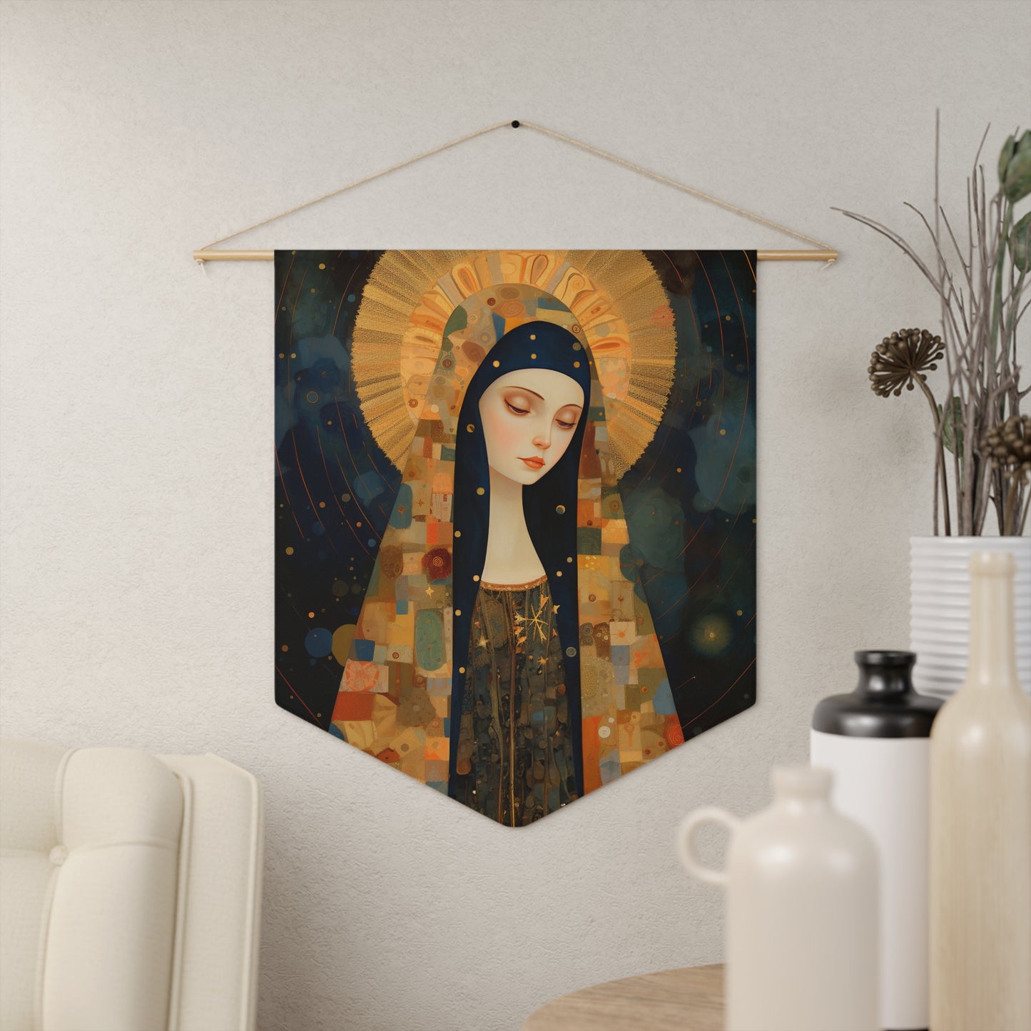The Eternally Beloved Virgin Mary Wall Banner / Wall Hanging / Pennant - Religious Art - Catholic Art - Large Print - 18" x 21"