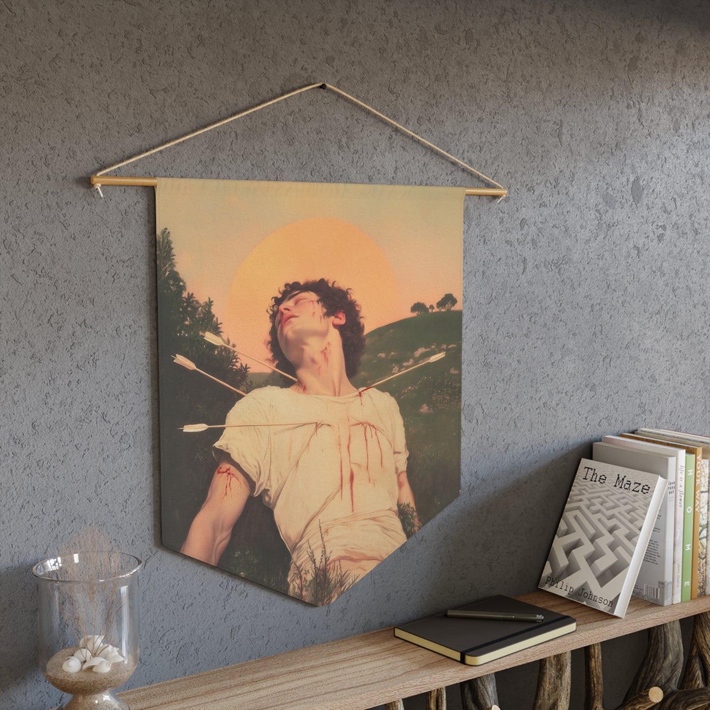 Saint Sebastian Pennant / Banner / Wall Hanging - Prayer room art - 18" x 21" - Catholic - Large Banner