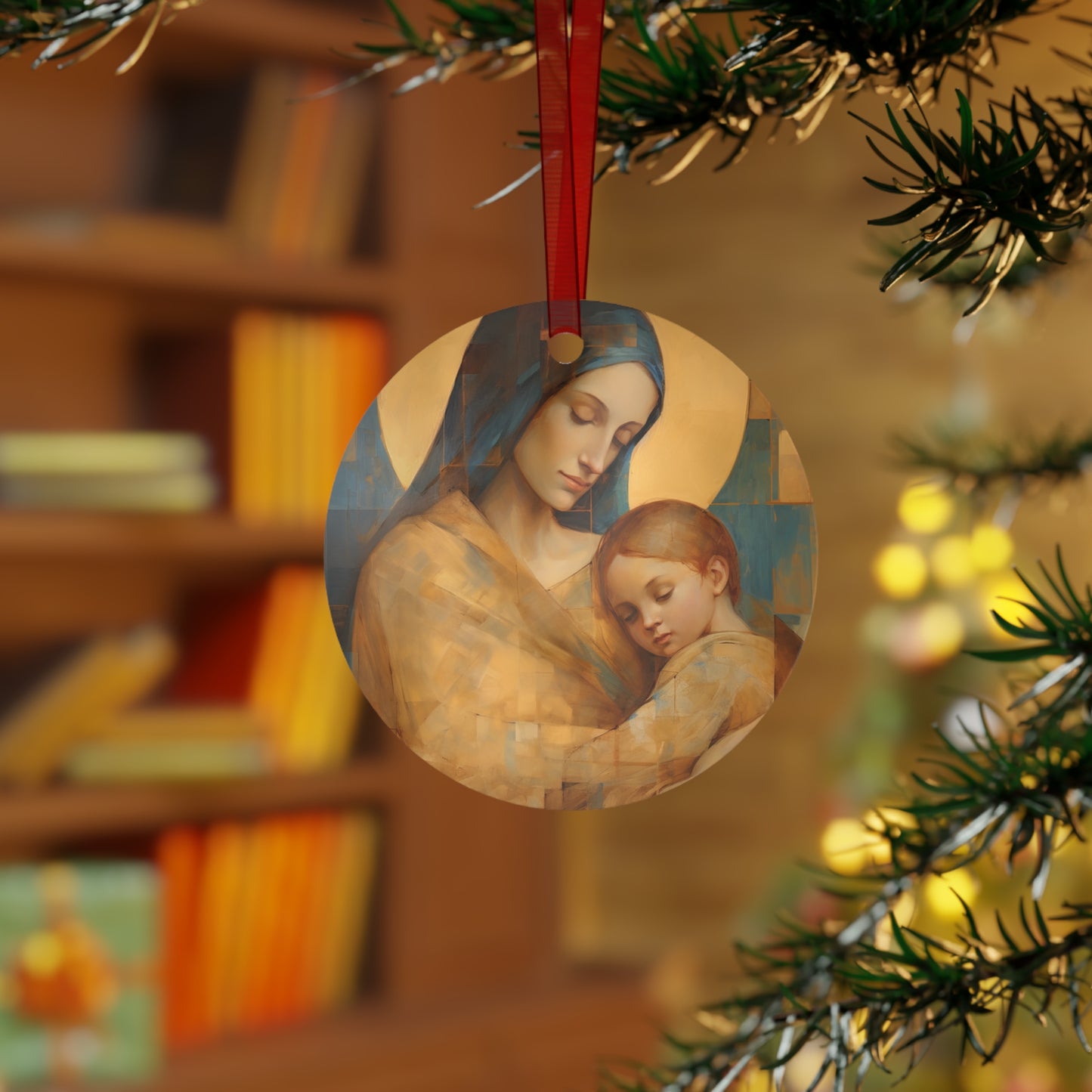 Heavenly Connection - Mary and the Divine Son - Metal Ornament - Religious Holiday Christmas Ornament - Prayer Keepsake - Catholic Home