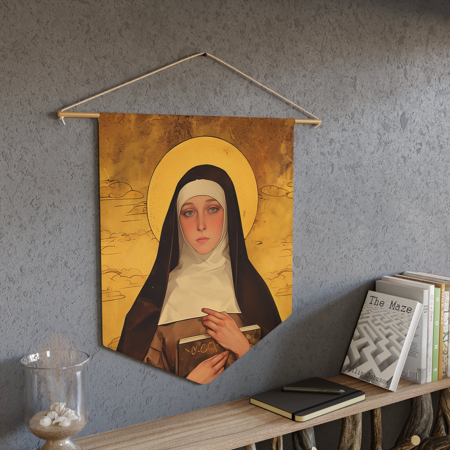 Saint Catherine of Bologna Pennant / Banner / Wall Hanging - Prayer room art - 18" x 21" - Catholic prayer Religious Christian Gift