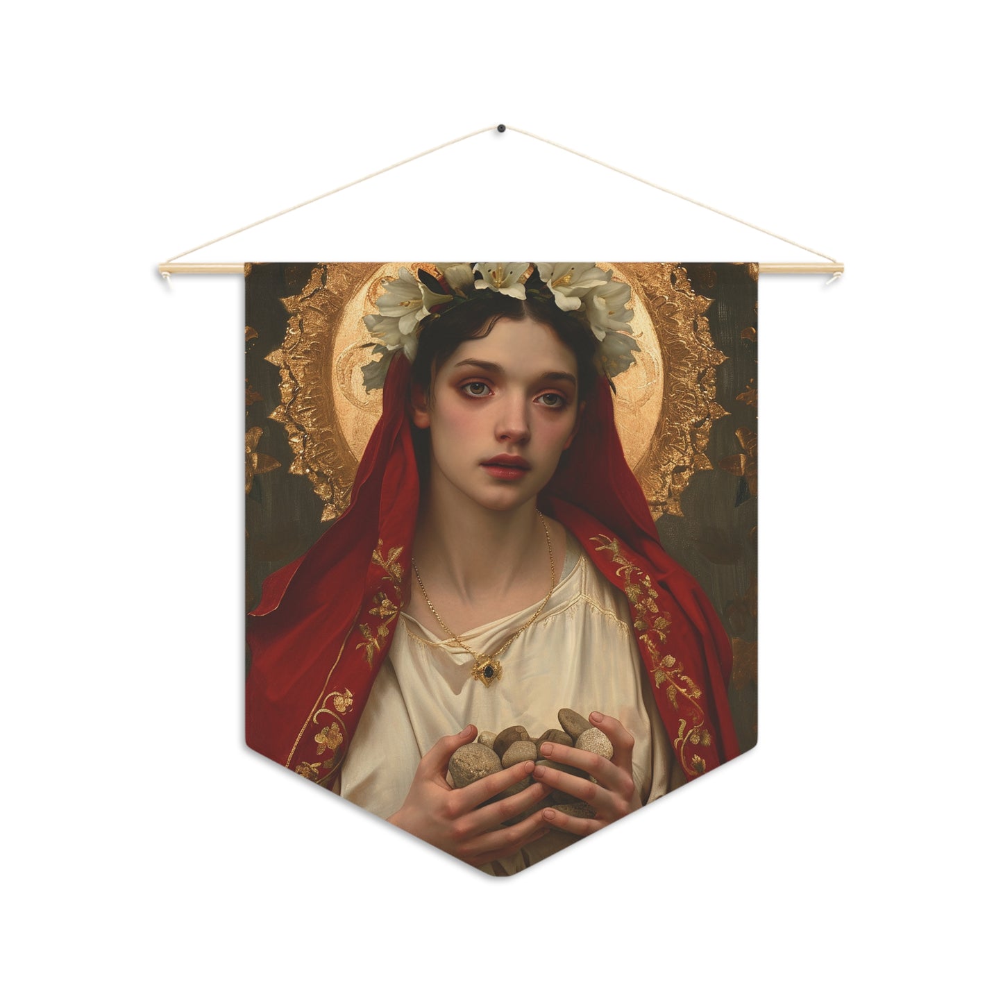 Saint Emerentiana Pennant / Banner / Wall Hanging - Prayer room art - Catholic Home Art - Large Saint Art for your home - 18" x 21"