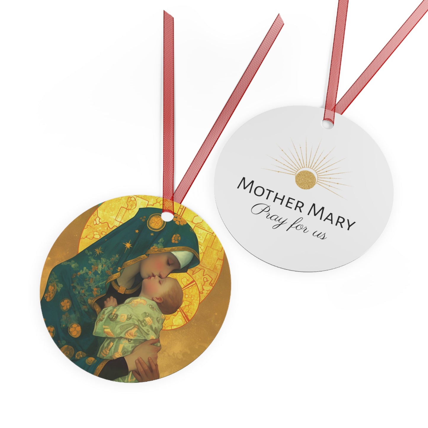 Peaceful Refuge - Mary and the Christ Child Metal Ornament - Religious Holiday Christmas Keepsake - Religious Catholic Tree Ornament