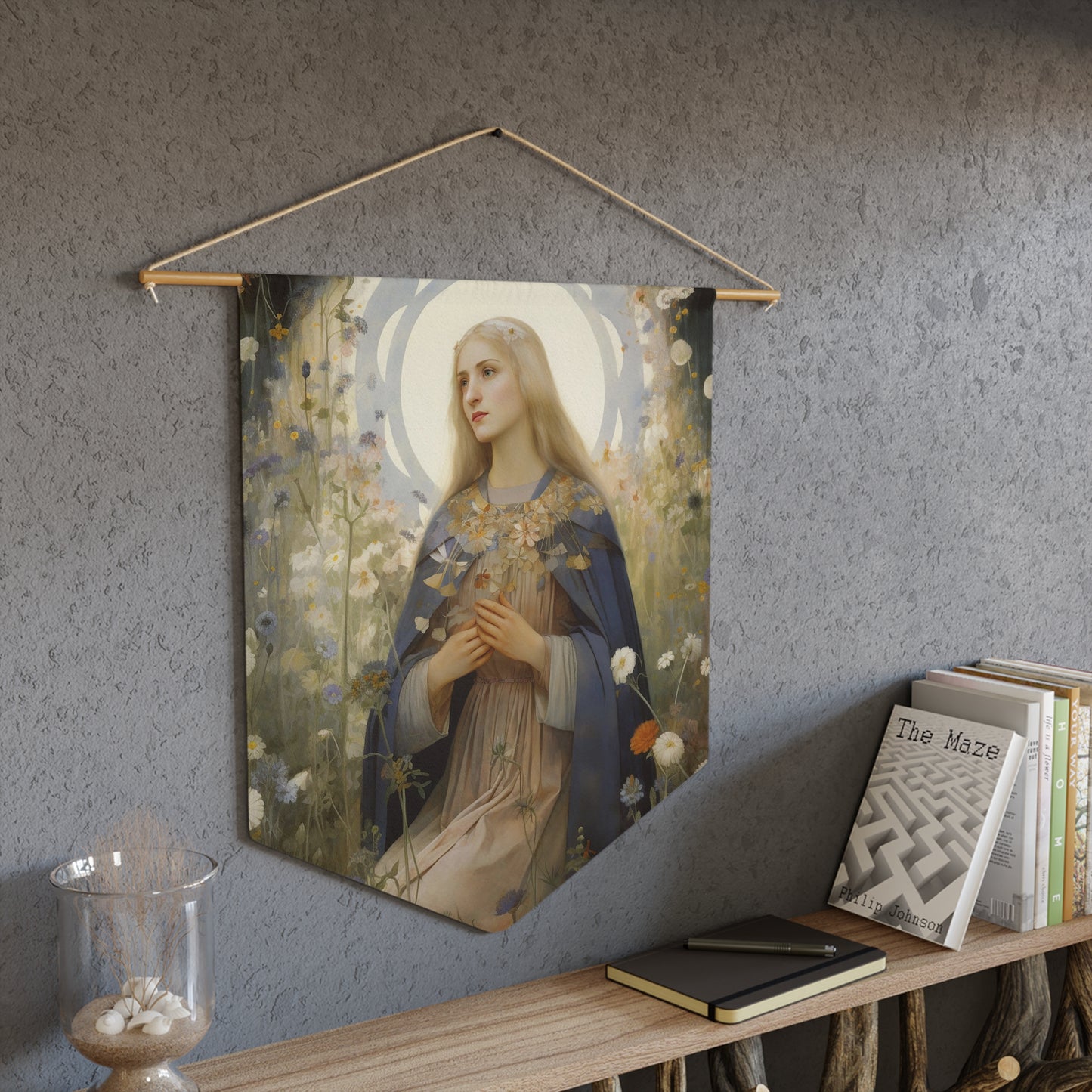 Saint Hildegard of Bingen Wall Banner / Wall Hanging - Unique Religious Art for your home - Prayer room - Catholic Home Art - 18" x 21"