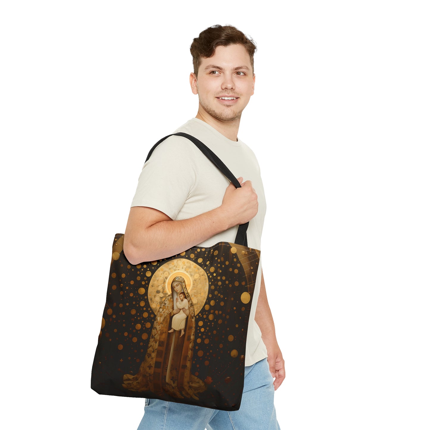 The Golden Mary - Virgin Mary Mary Mother of God Tote Bag - Catholic faith inspired carry-all purse - day to day bag - Double Sided