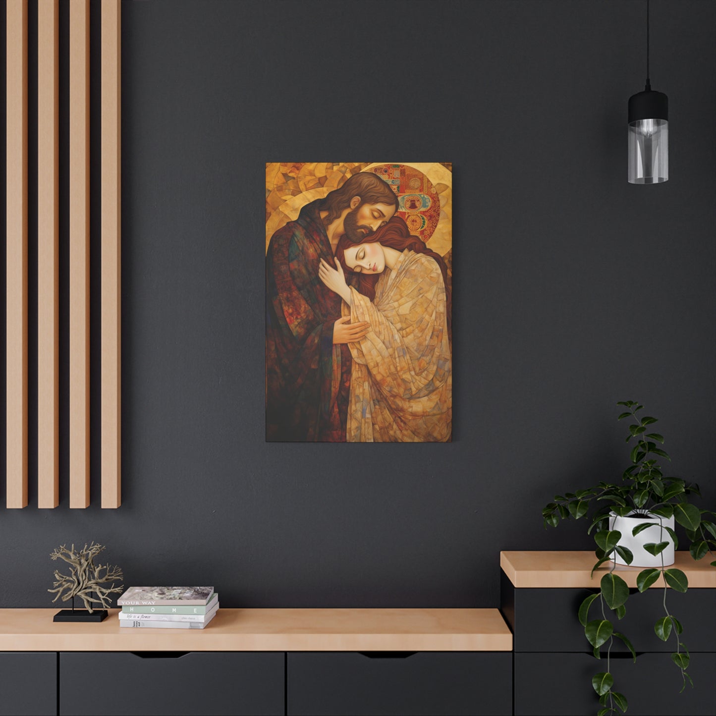 Healing Love- The Embrace of Christ and Mary Magdalene Museum Wrapped Canvas - Sanctified Souls Print -Based on Klimt's The Kiss