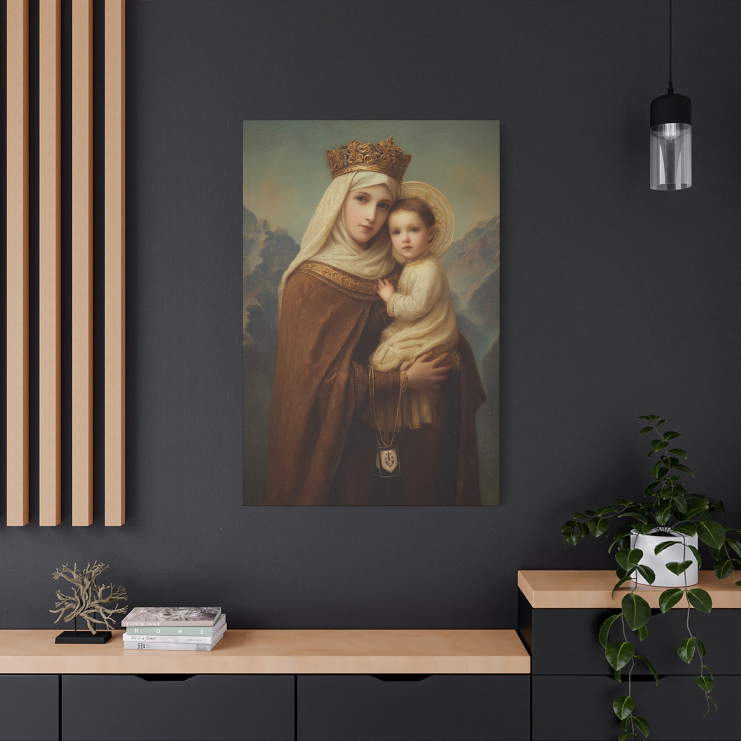A Cord Between Heaven and Earth - Our Lady of Mount Carmel Wrapped Canvas Print - Multiple Sizes - Catholic Home art Matte Canvas, Stretched