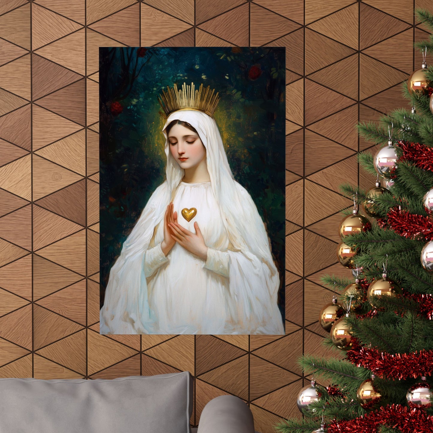 Our Lady of Beauraing - Our Lady of the Golden Heart - Marian Art - Sanctified Souls Print - Multiple Sizes - Premium Vertical Posters