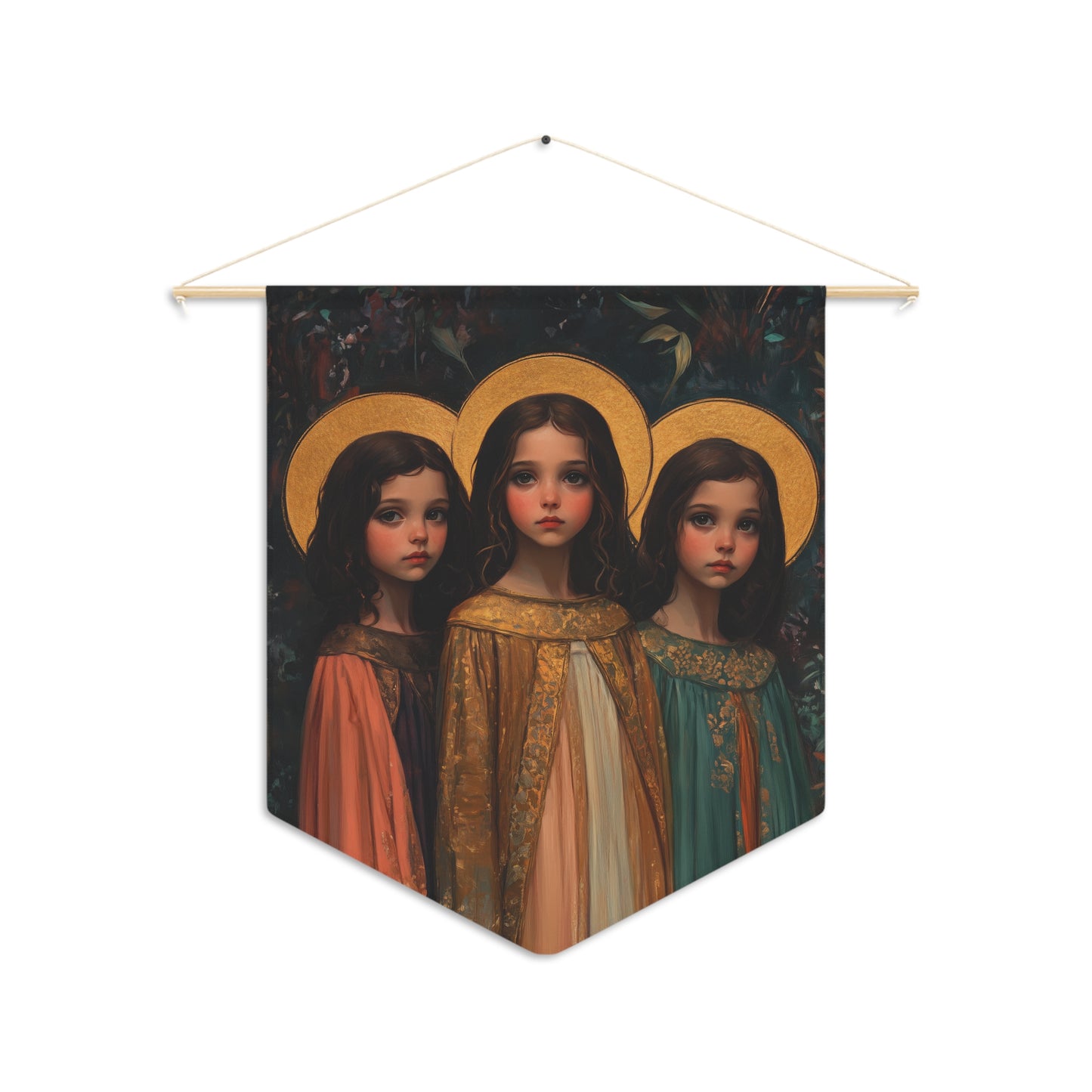 Saints Faith, Hope and Charity - Pennant / Banner / Wall Hanging - Prayer room art - Catholic Home - 18" x 21"