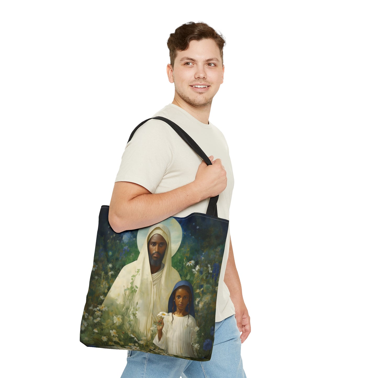 Saint Joachim Tote Bag - Father of Virgin Mary - Patron Saint of Fathers - Catholic faith inspired carry-all purse - Double Sided Bag