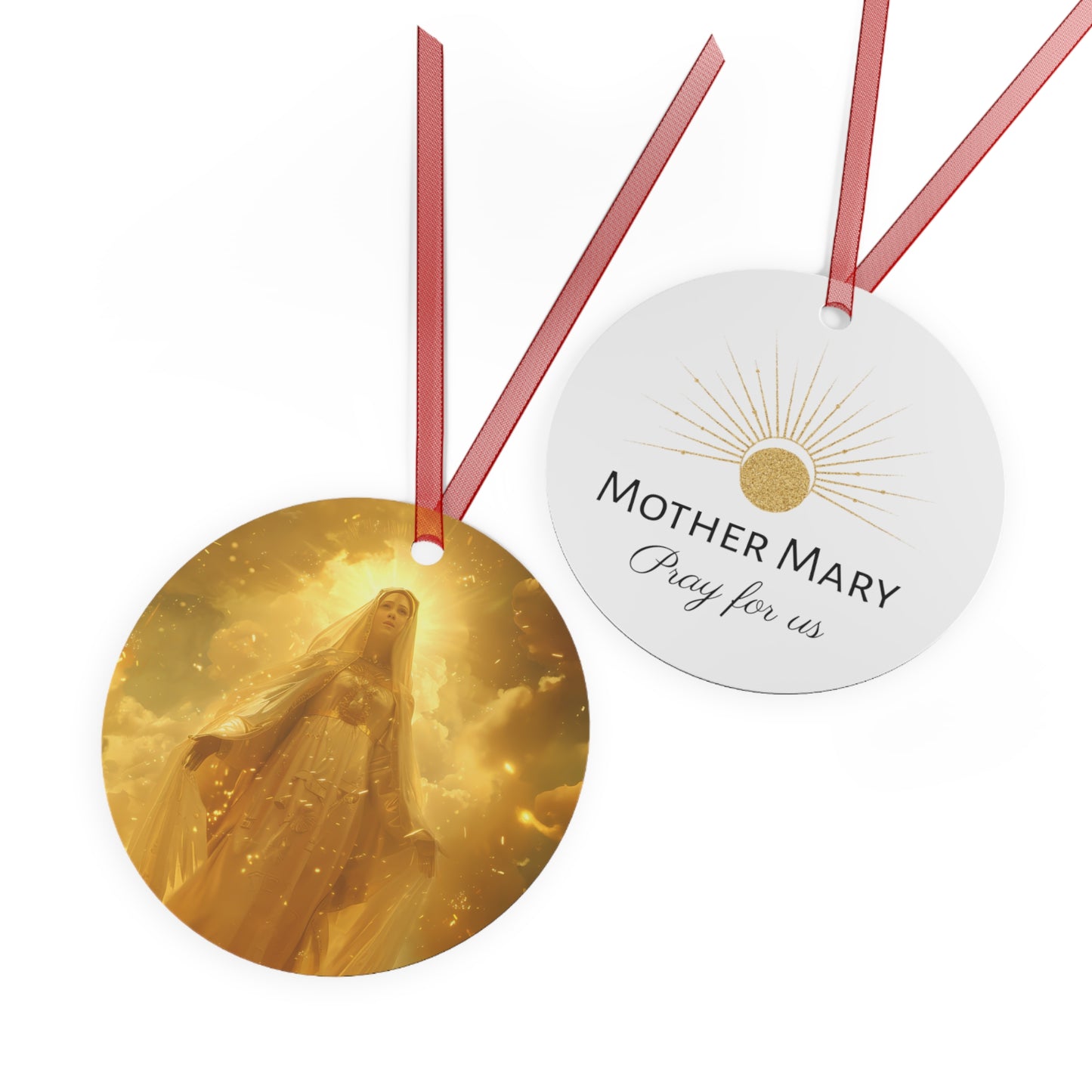 Virgin Mary - Mystical Sun - Golden Mary Metal Ornament - Religious Holiday Christmas Ornament and Keepsake - Catholic Keepsake