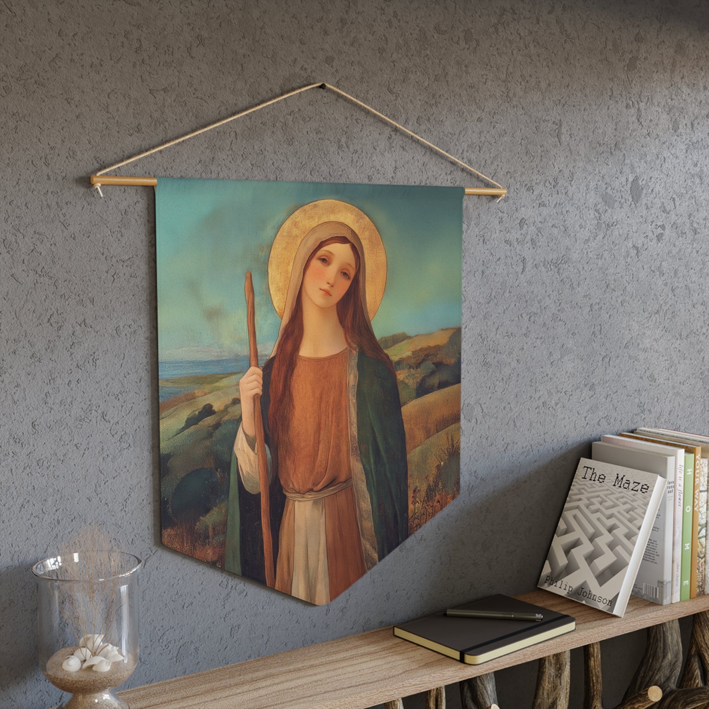 Saint Breage // Saint Breaca - Pennant / Banner / Wall Hanging - Prayer room art - Catholic Home - 18" x 21"