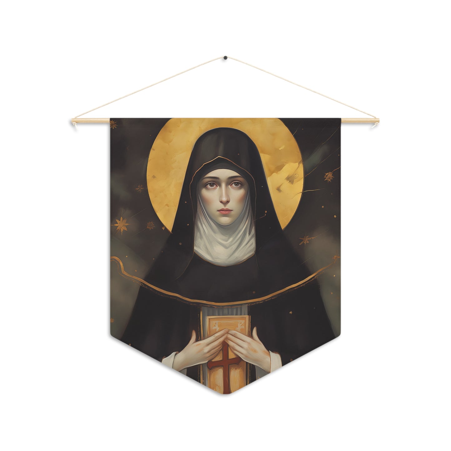 Saint Scholastica Wall Banner / Wall Hanging - Prayer room art - Catholic Home Art - Large Saint Art for your home - 18" x 21"
