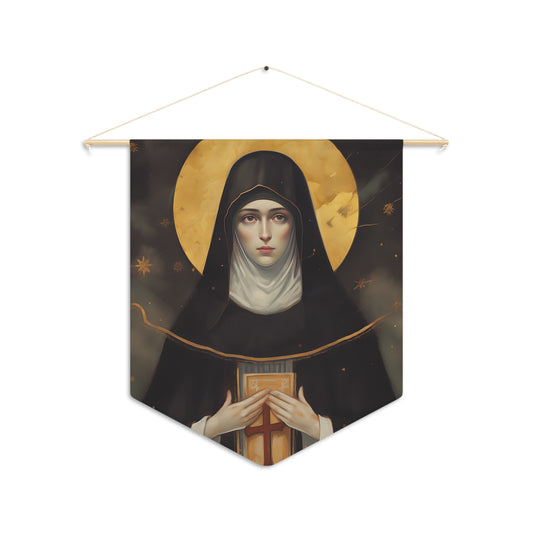 Saint Scholastica Wall Banner / Wall Hanging - Prayer room art - Catholic Home Art - Large Saint Art for your home - 18" x 21"