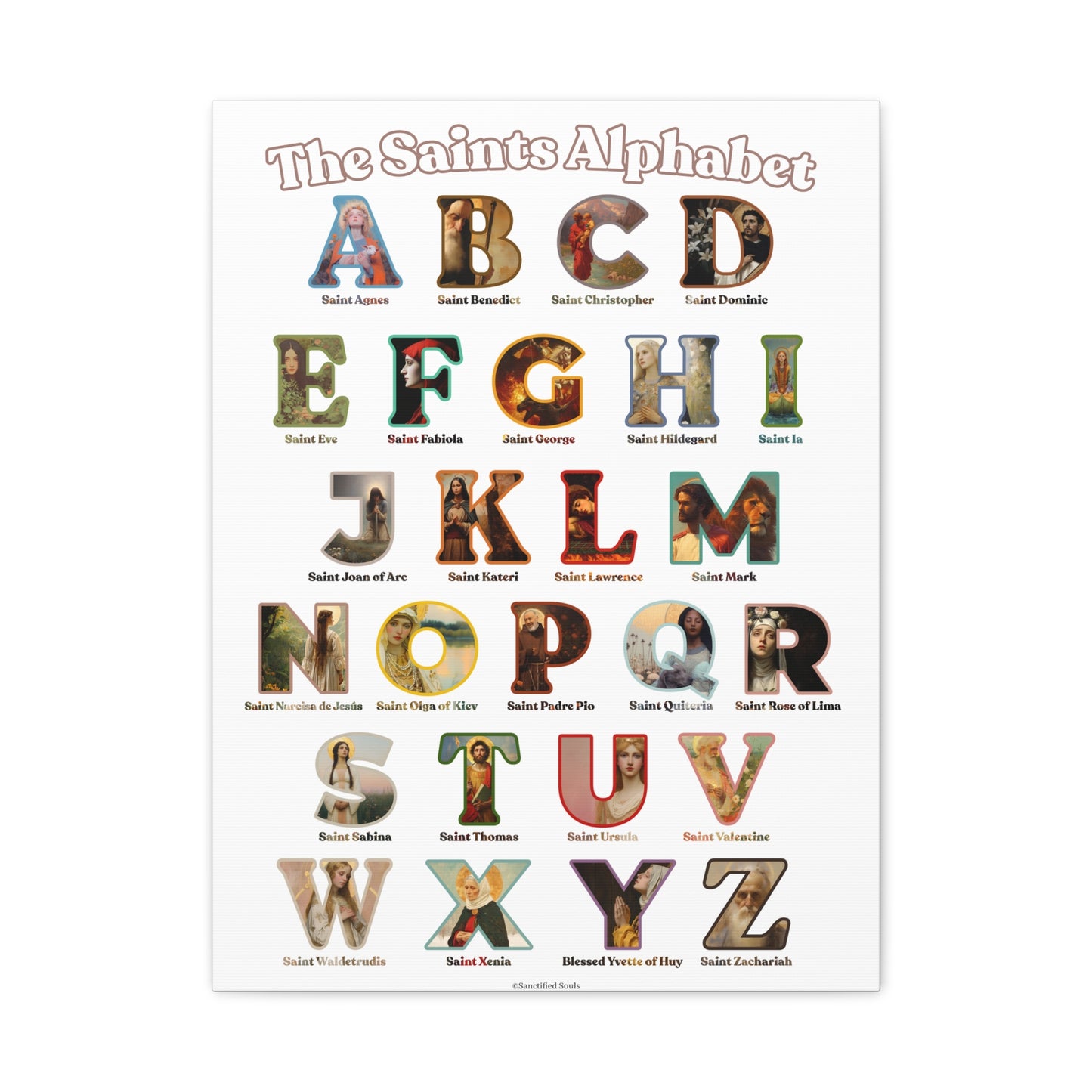 Catholic Saints ABC Alphabet Canvas - A to Z Saints Wall Art - Catholic Saints Chart - Catholic Nursery / Homeschool - Saints of the Church