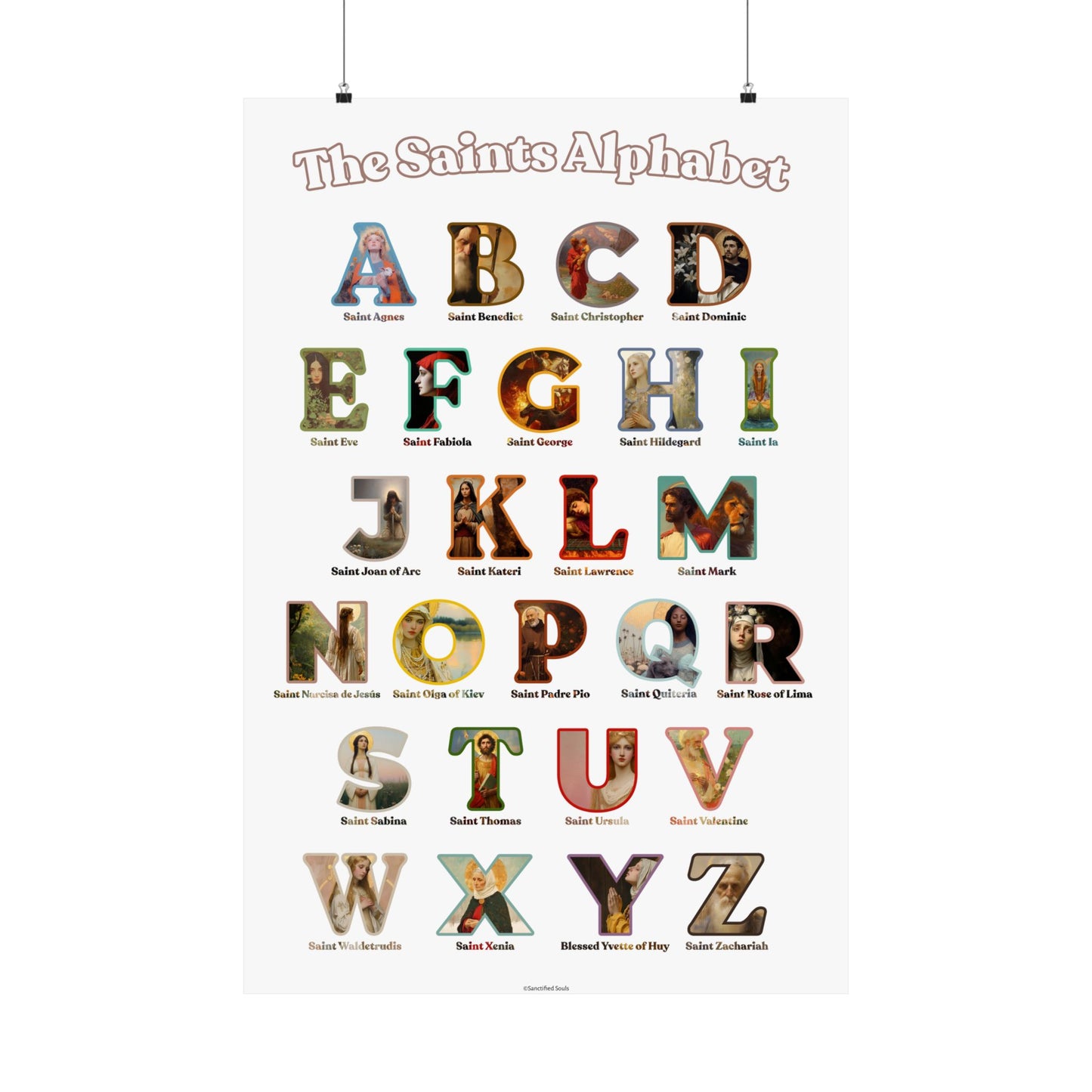 Catholic Saints ABC Print - Alphabet Poster - A to Z Saints Wall Art - Catholic Saints Chart- Classroom / Homeschool - Saints of the Church