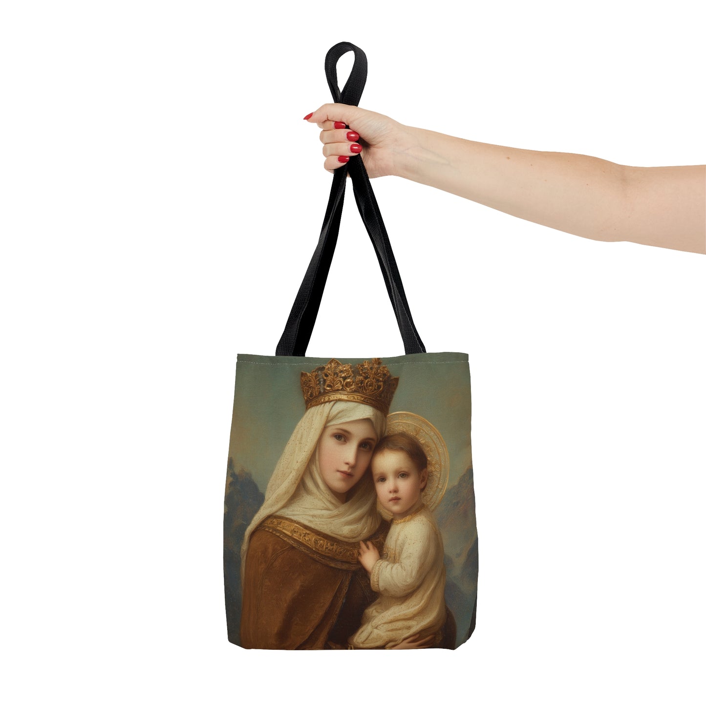 A Cord Between Heaven and Earth - Our Lady of Mount Carmel Tote Bag - Large Medium Small Faith Art Bag - Catholic Faith Purse - Double Sided