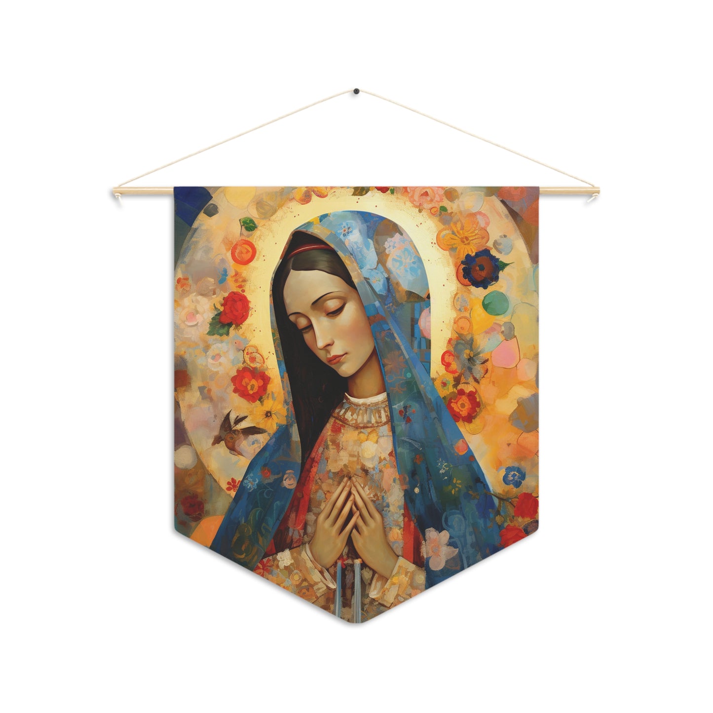 Mary's Silent Blessing Wall Banner / Wall Hanging / Pennant - Prayer room - Catholic Art - Saint Art - Large Saint Print - 18" x 21"