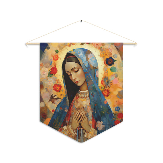 Mary's Silent Blessing Wall Banner / Wall Hanging / Pennant - Prayer room - Catholic Art - Saint Art - Large Saint Print - 18" x 21"