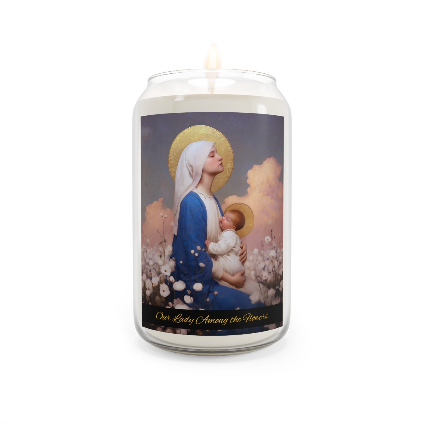 Our Lady Among the Flowers - Scented Prayer Candle, 13.75oz -  Candle - Catholic Art - prayer room Scented Candle - Martyr Art
