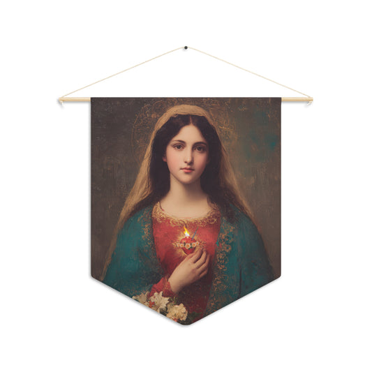 The Immaculate Heart of Mary - Mother Mary - Marian Art - Pennant / Banner / Wall Hanging - Catholic Art - Large - 18" x 21"