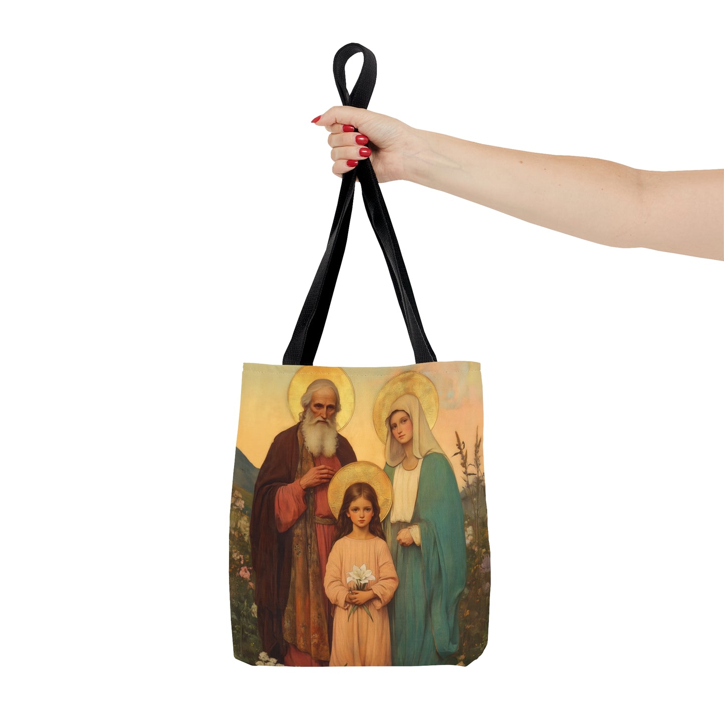 Saints Joachim and Anne with Young Mary - Tote Bag - Large Medium Small Faith Art Bag - Catholic Faith Purse