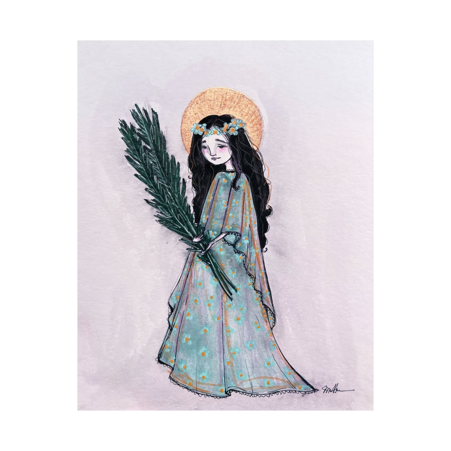 Saint Faith Matte Poster - Hand-Drawn Art - Catholic Print | Faith Hope and Charity Devotional Wall Art | Christian Religious Poster