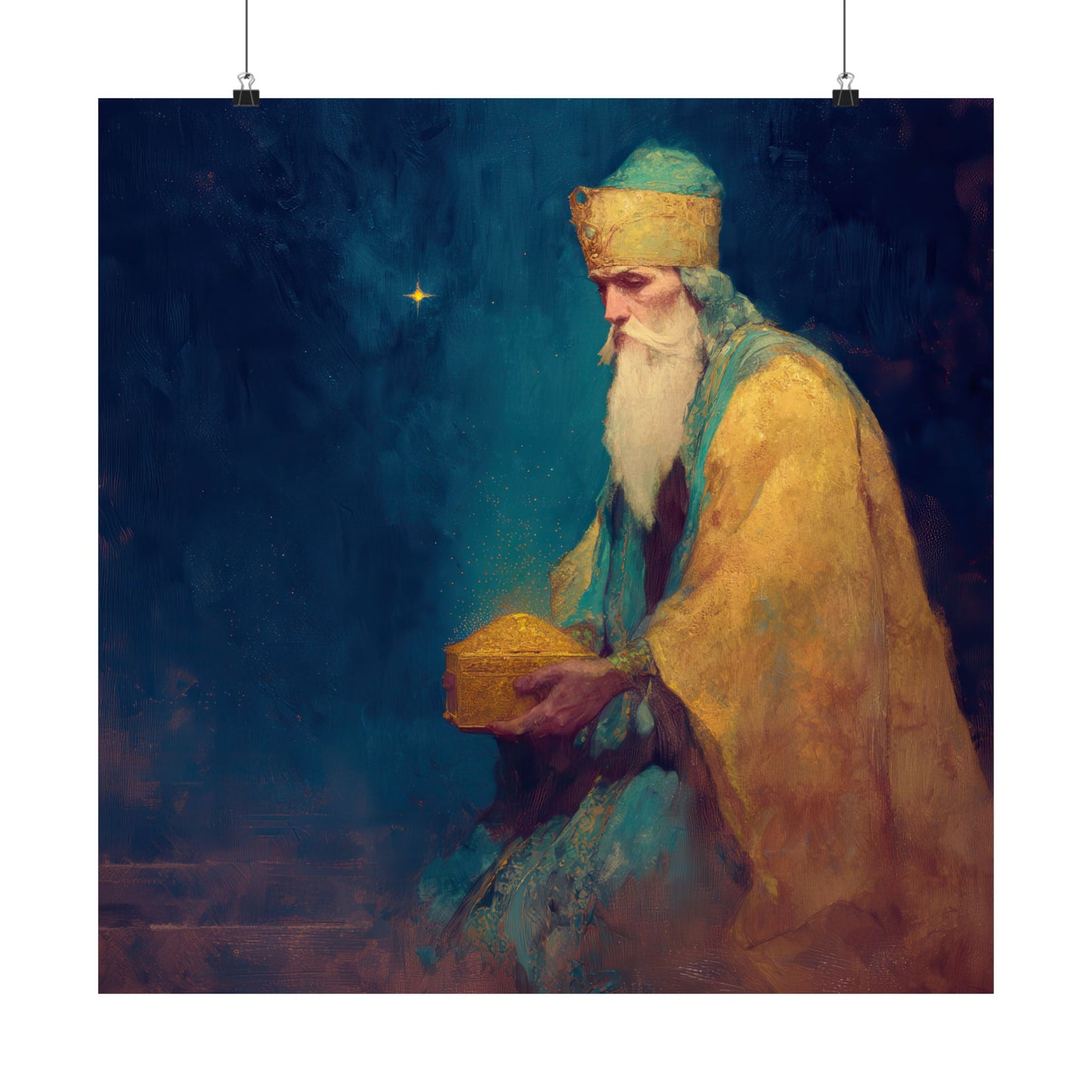 Caspar and the Offering of Worship - 3 Wise Men - Sanctified Souls Print - Multiple Sizes - Premium Matte Vertical Posters