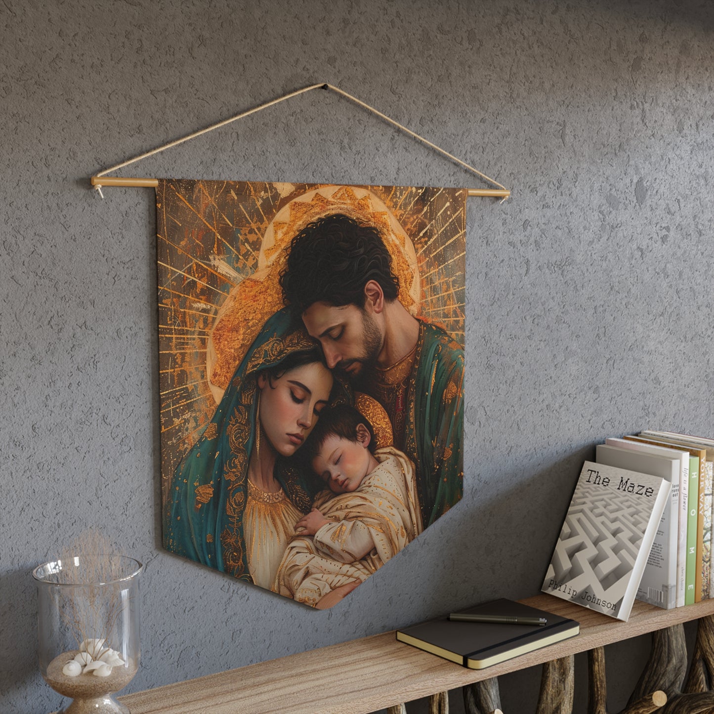 Divine Harmony - The Holy Family Wall Banner / Wall Hanging - Prayer room art - Catholic - Large Saint Art - 18" x 21" - Jesus, Mary, Joseph
