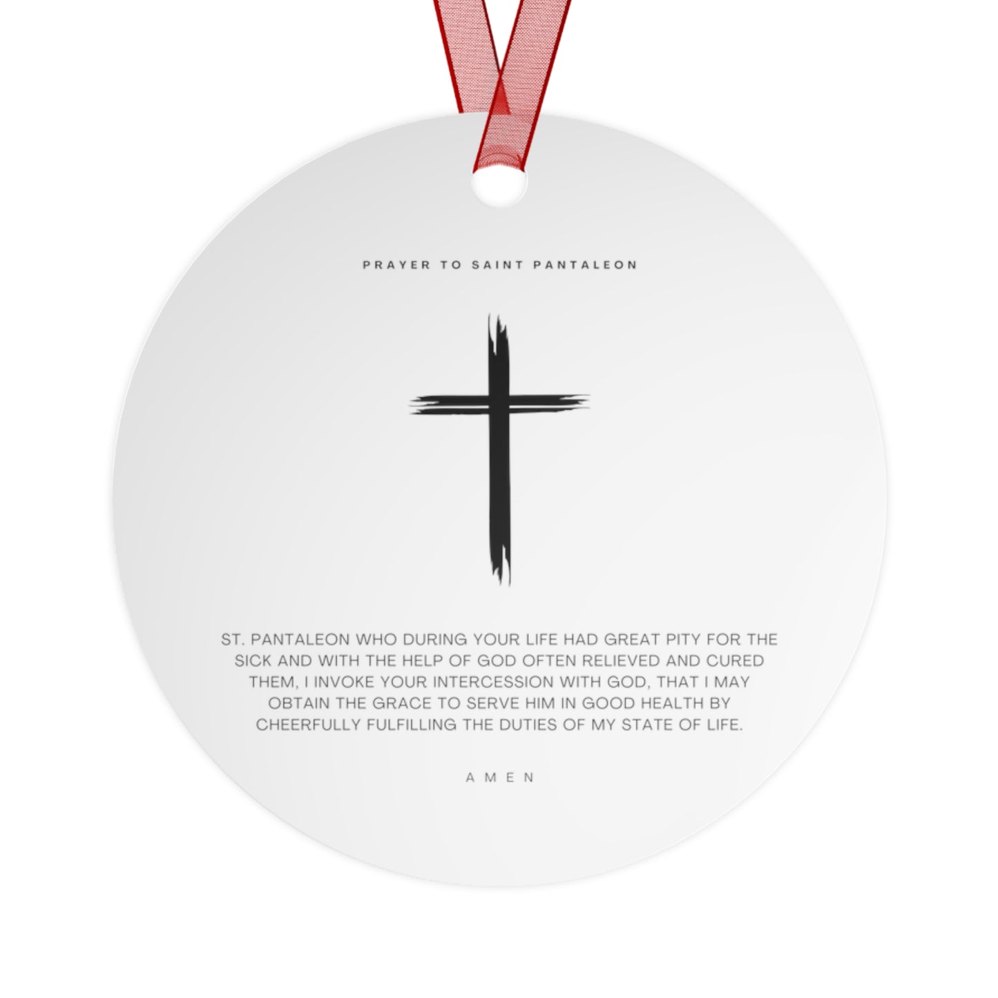 Saint Pantaleon Metal Ornament - Religious Holiday Christmas Ornament and Keepsake - Double sided - Prayer Ornament - Catholic Gift