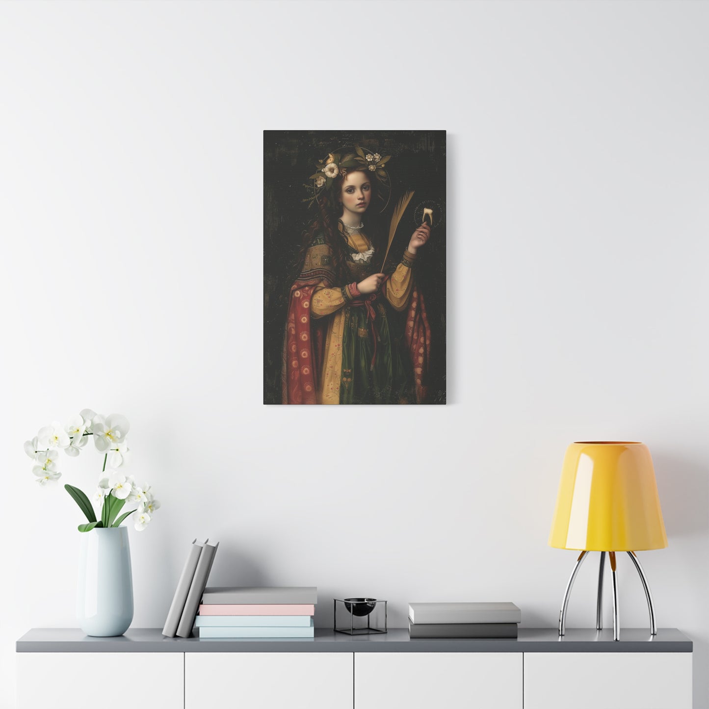 Saint Apollonia - Museum Wrapped Canvas - Print - Religious Art for your Home - Catholic art print - prayer room art
