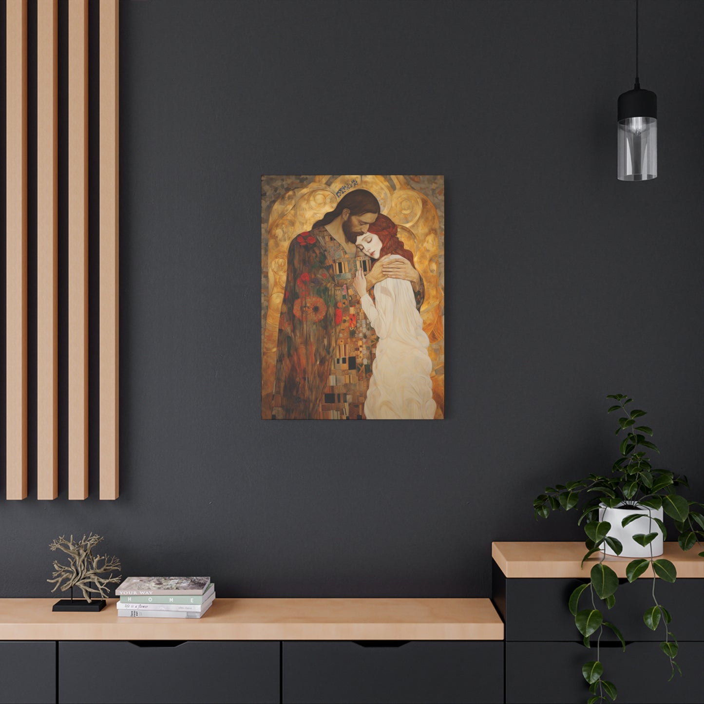 Christ Embracing Mary Magdalene Museum Wrapped Canvas - Sanctified Souls Print -Based on Klimt's The Kiss - Religious Catholic Art