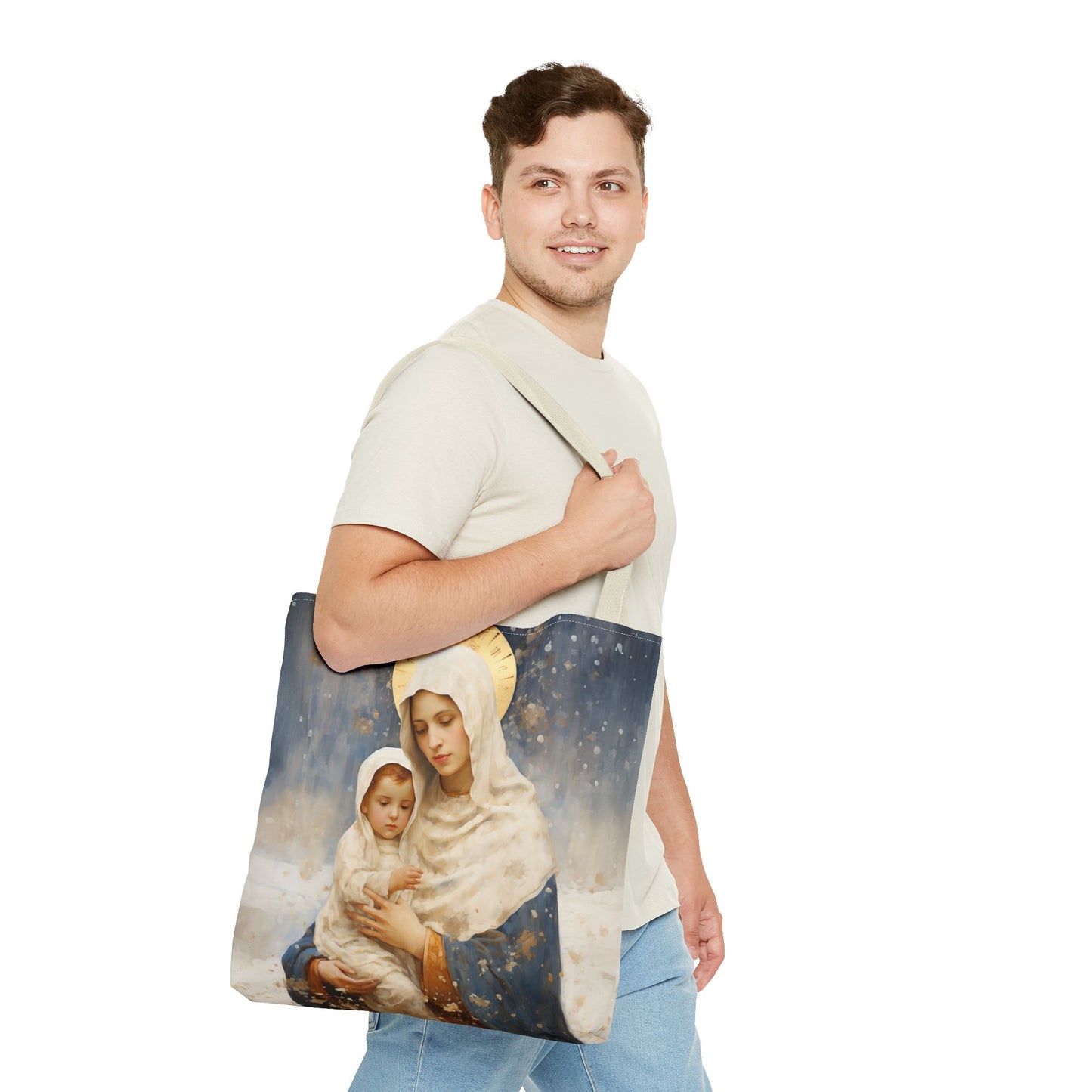 Winter's Grace : Our Lady of the Snows Tote Bag - Catholic faith inspired carry-all purse - day to day bag - Double Sided
