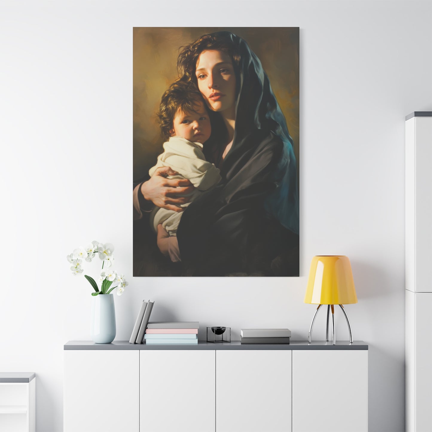 A mother's Gentle Embrace - Mary and The Christ Child - Museum Wrapped Canvas - Print - Religious Art for your Home - Catholic Saint Art