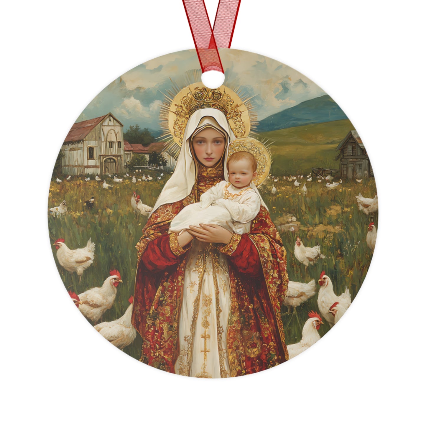 Our Lady of the Hens: Protector of the Humble Flock Metal Ornament - Religious Holiday Christmas Ornament and Keepsake - Catholic Keepsake
